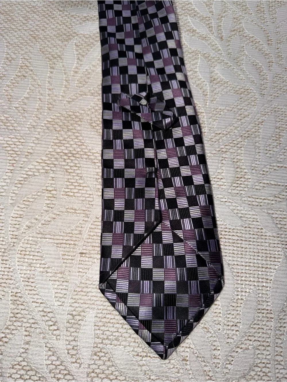 Men's Black and Purple Check Pattern 100% SilkTie